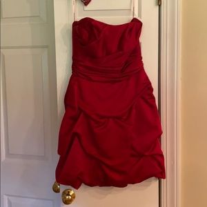 Red short David’s Bridal cocktail/bridesmaid dress